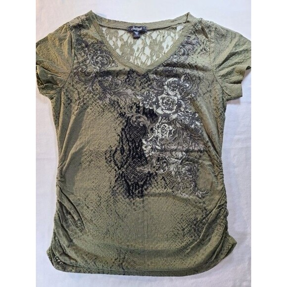 Southpole XL Green Lace Back Top EUC #Casual #Boho #Ruched #Stretch #Stylish - Picture 1 of 6